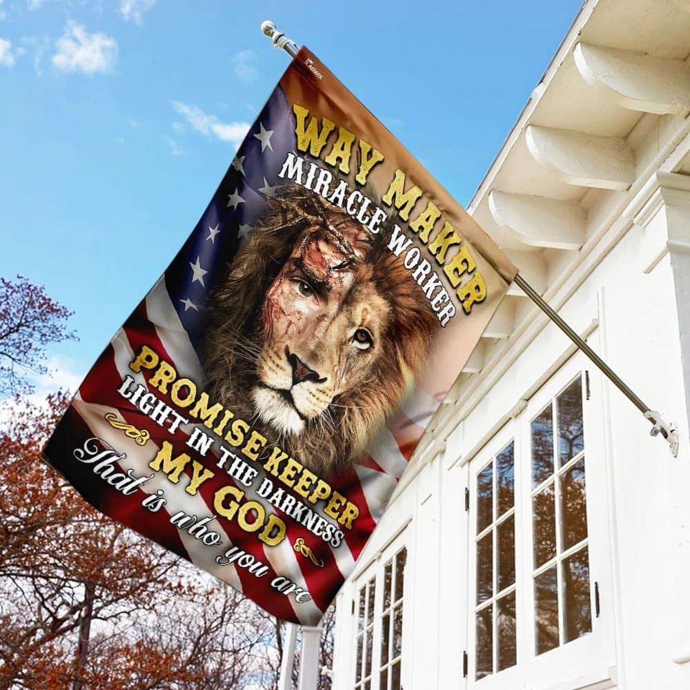 Christian Flag, Way Maker Miracle Worker Jesus And Lion House Flag, Outdoor Religious Flags, Jesus Christ Flag
