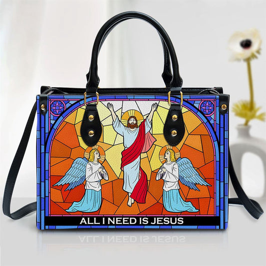 Christian Handbags, Personalized All I Need Is Jesus Christian Inspirational Zippered Leather Handbag With Handle, Religious Bag, Christian Bag