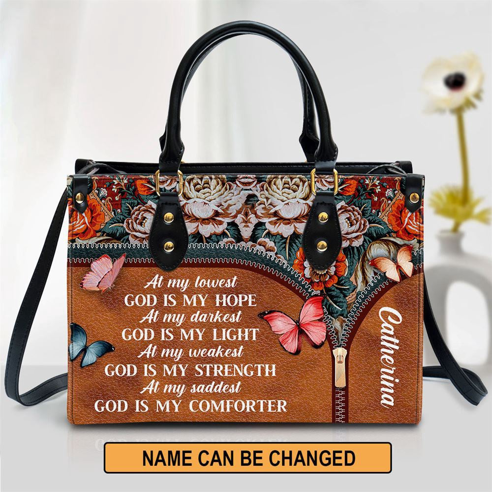 Christian Handbags, Personalized At My Lowest God Is My Hope Leather Handbag, Religious Bag, Christian Bag