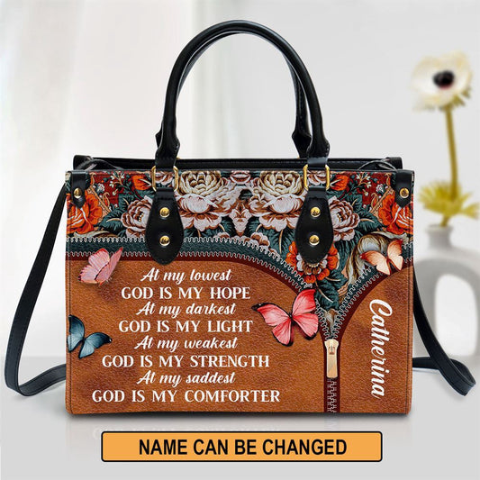 Christian Handbags, Personalized At My Lowest God Is My Hope Leather Handbag, Religious Bag, Christian Bag