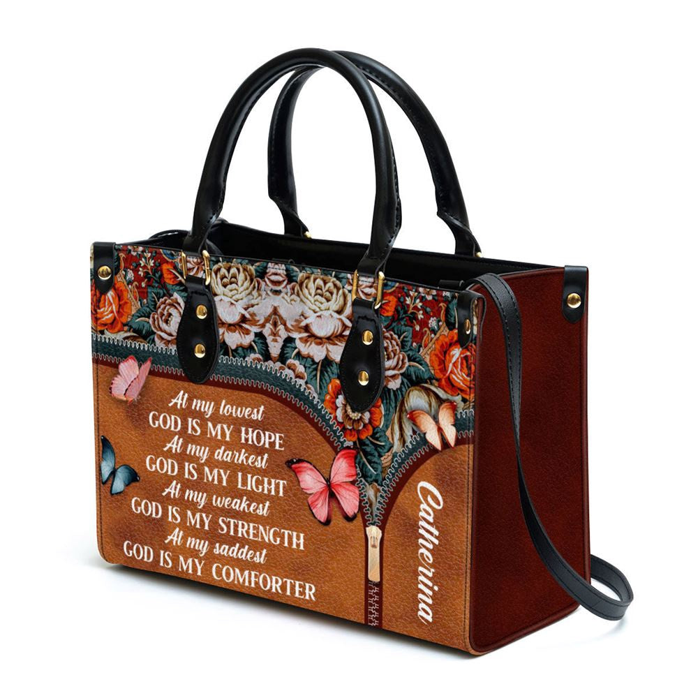 Christian Handbags, Personalized At My Lowest God Is My Hope Leather Handbag, Religious Bag, Christian Bag
