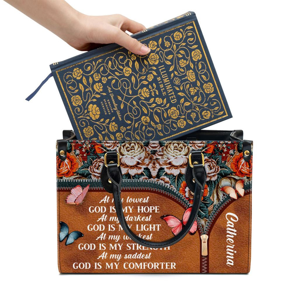 Christian Handbags, Personalized At My Lowest God Is My Hope Leather Handbag, Religious Bag, Christian Bag