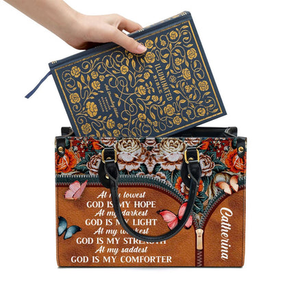 Christian Handbags, Personalized At My Lowest God Is My Hope Leather Handbag, Religious Bag, Christian Bag