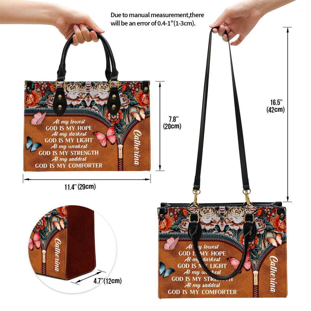 Christian Handbags, Personalized At My Lowest God Is My Hope Leather Handbag, Religious Bag, Christian Bag