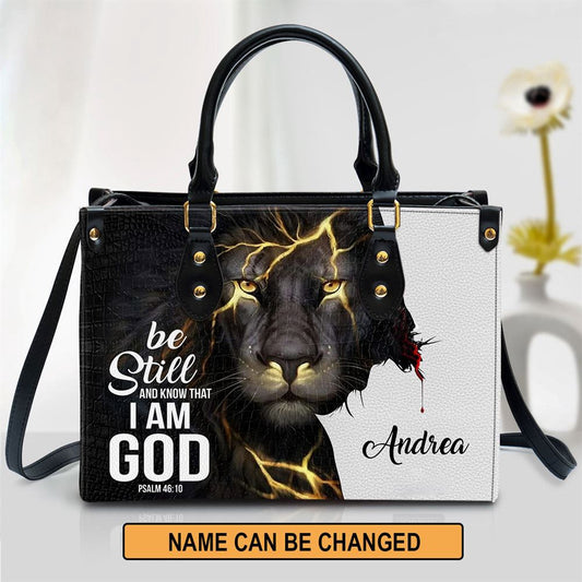 Christian Handbags, Personalized Be Still And Know That I Am God Lion Leather Handbag, Religious Bag, Christian Bag