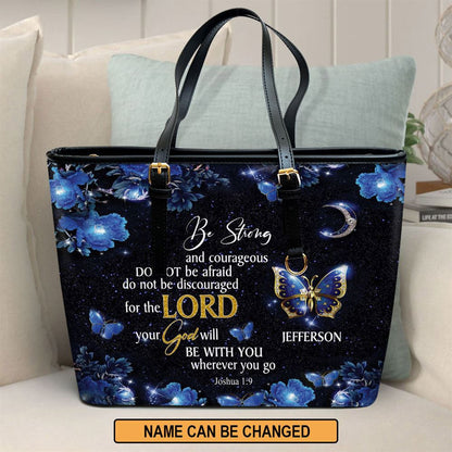 Christian Handbags, Personalized Be Strong And Courageous Leather Tote Bag, Religious Bag, Christian Bag