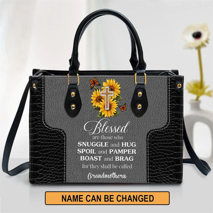 Christian Handbags, Personalized Blessed Are Those Who Spoil And Pamper Cross And Sunflower Leather Handbag, Religious Bag, Christian Bag