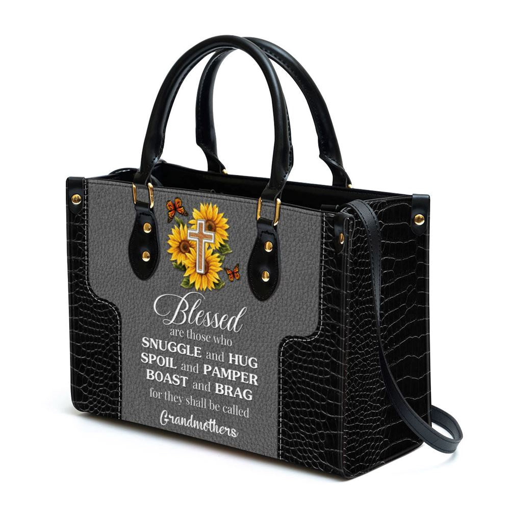 Christian Handbags, Personalized Blessed Are Those Who Spoil And Pamper Cross And Sunflower Leather Handbag, Religious Bag, Christian Bag