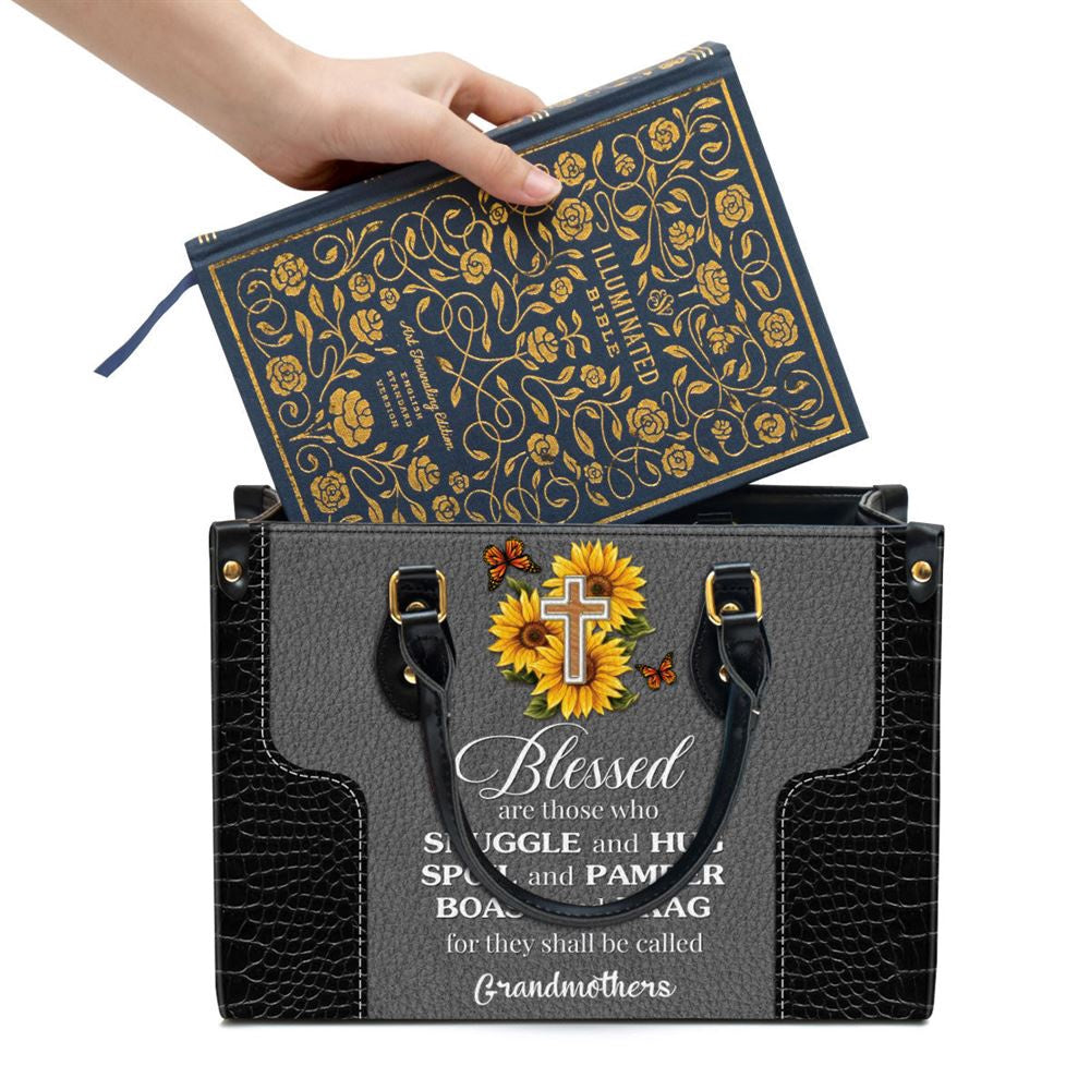 Christian Handbags, Personalized Blessed Are Those Who Spoil And Pamper Cross And Sunflower Leather Handbag, Religious Bag, Christian Bag