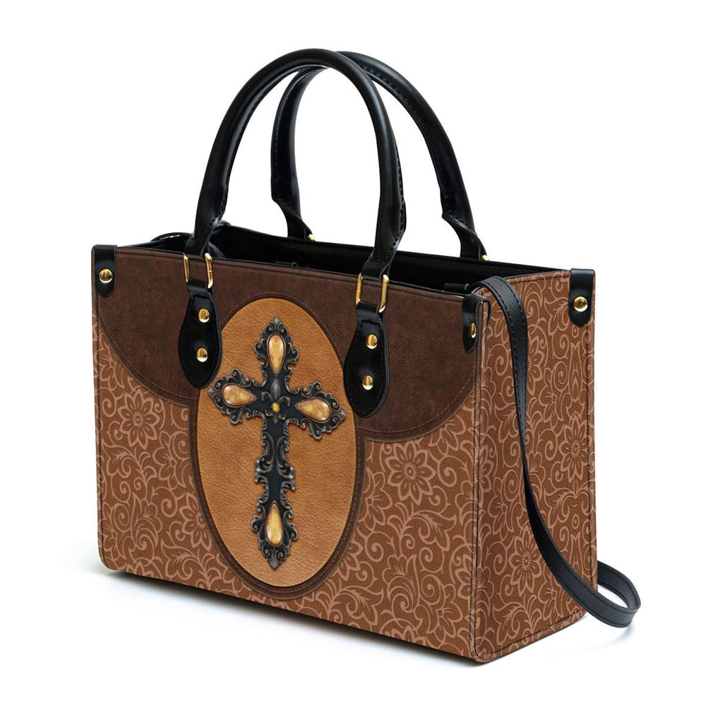 Christian Handbags, Personalized Brown Cross Leather Handbag, Religious Bag, Christian Bag