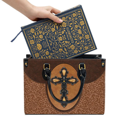 Christian Handbags, Personalized Brown Cross Leather Handbag, Religious Bag, Christian Bag