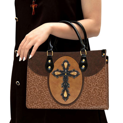 Christian Handbags, Personalized Brown Cross Leather Handbag, Religious Bag, Christian Bag