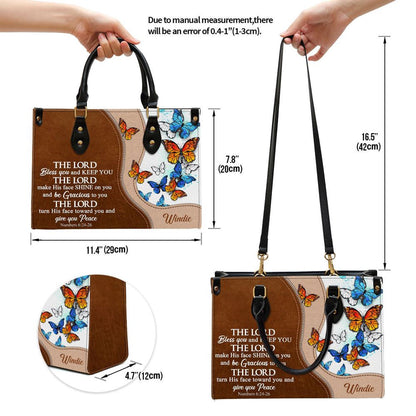 Christian Handbags, Personalized Butterfly The Lord Bless You And Keep You Leather Handbag, Religious Bag, Christian Bag