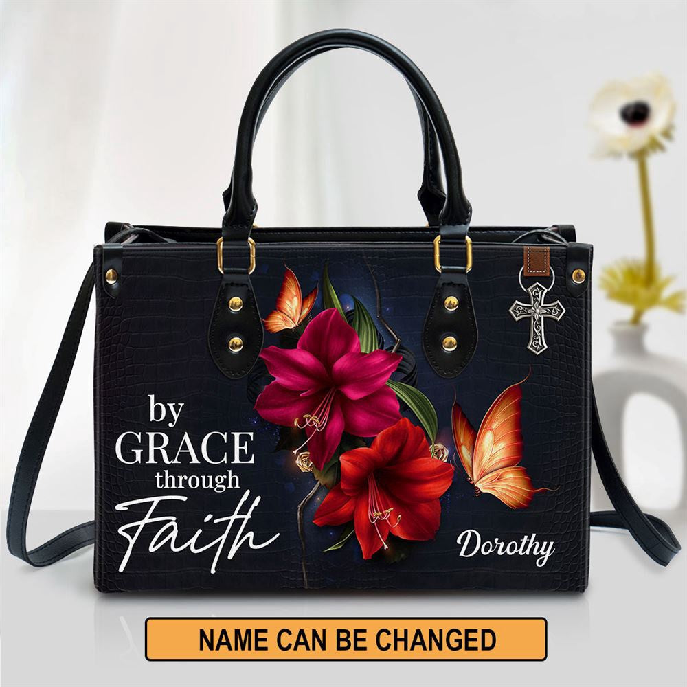 Christian Handbags, Personalized By Grace Through Faith Leather Handbag, Religious Bag, Christian Bag
