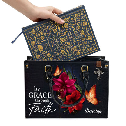 Christian Handbags, Personalized By Grace Through Faith Leather Handbag, Religious Bag, Christian Bag