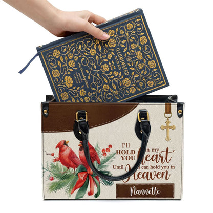 Christian Handbags, Personalized Cardinal Bird Leather Handbag, Iâ€˜ll Hold You In My Heart Leather Handbag, Gifts Of God, Religious Bag, Christian Bag