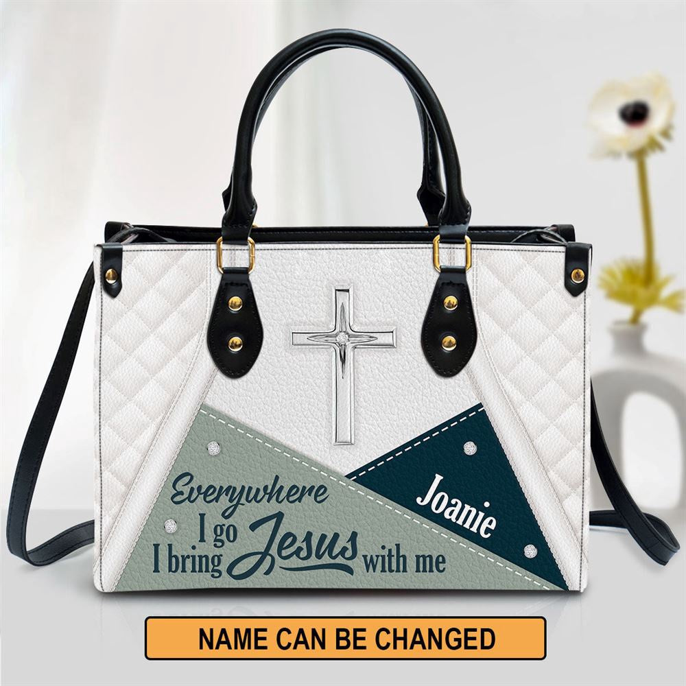 Christian Handbags, Personalized Christian Butterfly Leather Handbag, Everywhere I Go I Bring Jesus With Me Leather Handbag, Gifts Of God, Christian Bag