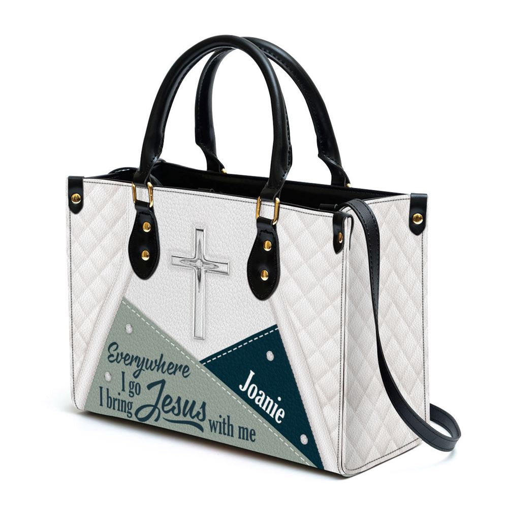 Christian Handbags, Personalized Christian Butterfly Leather Handbag, Everywhere I Go I Bring Jesus With Me Leather Handbag, Gifts Of God, Christian Bag