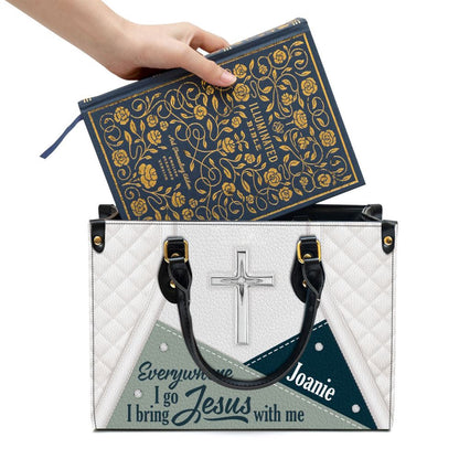 Christian Handbags, Personalized Christian Butterfly Leather Handbag, Everywhere I Go I Bring Jesus With Me Leather Handbag, Gifts Of God, Christian Bag