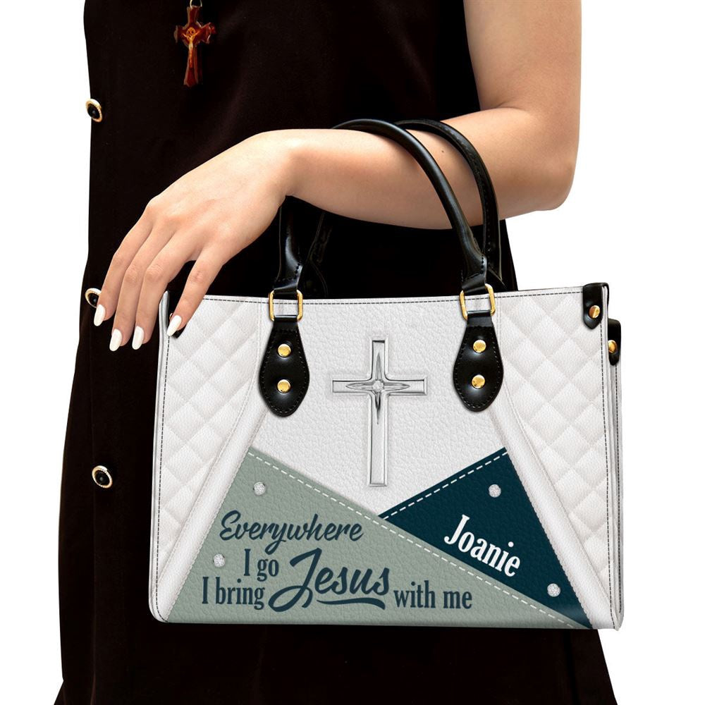 Christian Handbags, Personalized Christian Butterfly Leather Handbag, Everywhere I Go I Bring Jesus With Me Leather Handbag, Gifts Of God, Christian Bag