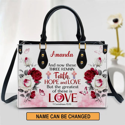 Christian Handbags, Personalized Corinthians 1313 Inspirational Gifts With Bible Verse For Christian Women Leather Handbag With Handle, Christian Bag