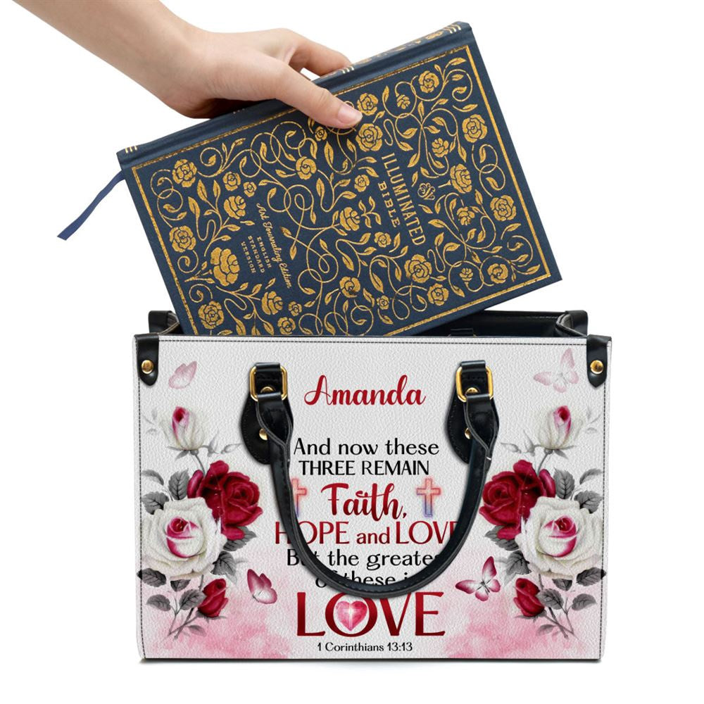 Christian Handbags, Personalized Corinthians 1313 Inspirational Gifts With Bible Verse For Christian Women Leather Handbag With Handle, Christian Bag