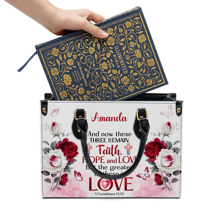 Christian Handbags, Personalized Corinthians 1313 Inspirational Gifts With Bible Verse For Christian Women Leather Handbag With Handle, Christian Bag
