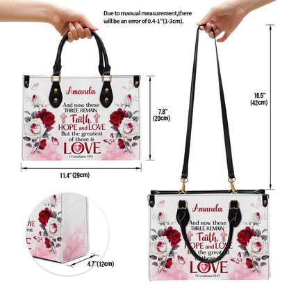 Christian Handbags, Personalized Corinthians 1313 Inspirational Gifts With Bible Verse For Christian Women Leather Handbag With Handle, Christian Bag