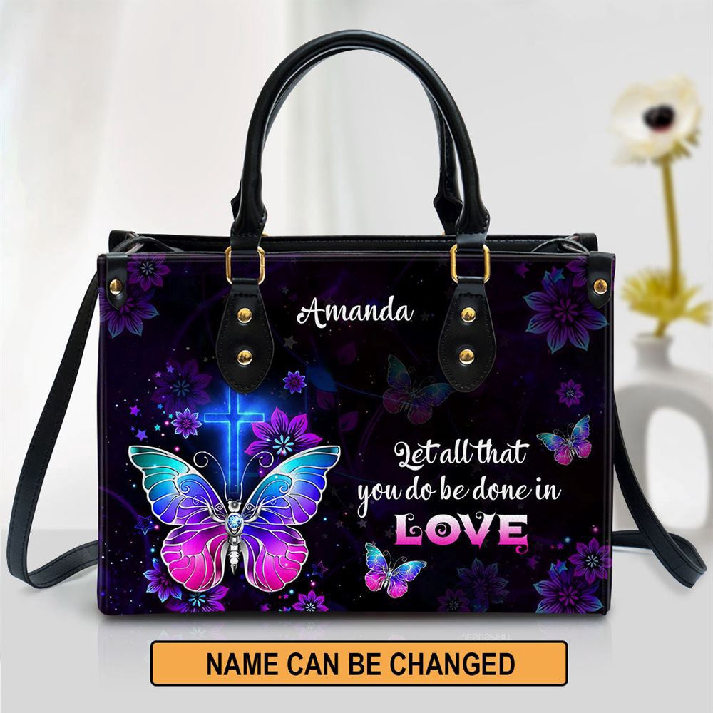 Christian Handbags, Personalized Corinthians 1614 Let All You Do Be Done In Love Leather Handbag With Handle, Religious Bag, Christian Bag