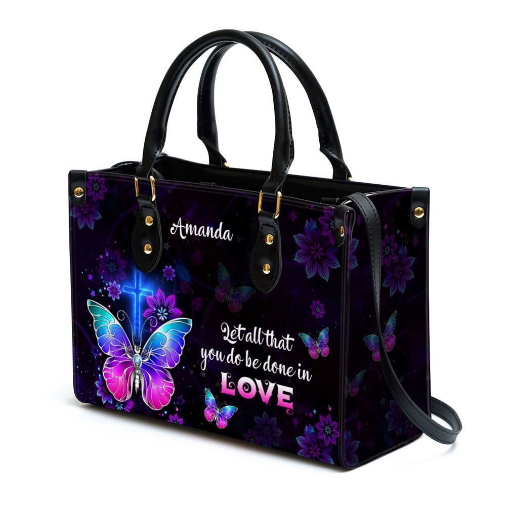 Christian Handbags, Personalized Corinthians 1614 Let All You Do Be Done In Love Leather Handbag With Handle, Religious Bag, Christian Bag