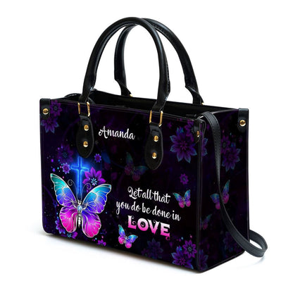 Christian Handbags, Personalized Corinthians 1614 Let All You Do Be Done In Love Leather Handbag With Handle, Religious Bag, Christian Bag