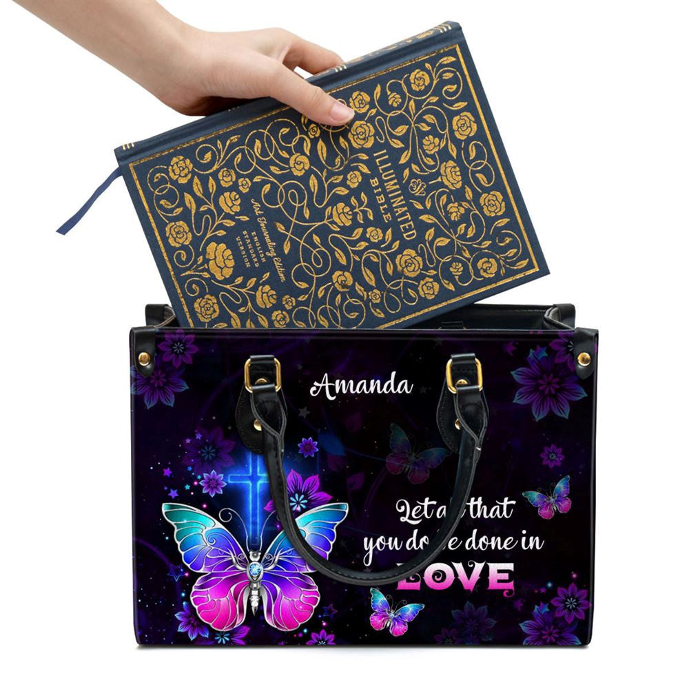 Christian Handbags, Personalized Corinthians 1614 Let All You Do Be Done In Love Leather Handbag With Handle, Religious Bag, Christian Bag