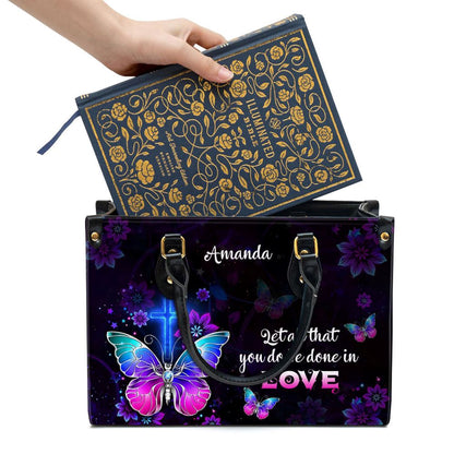 Christian Handbags, Personalized Corinthians 1614 Let All You Do Be Done In Love Leather Handbag With Handle, Religious Bag, Christian Bag