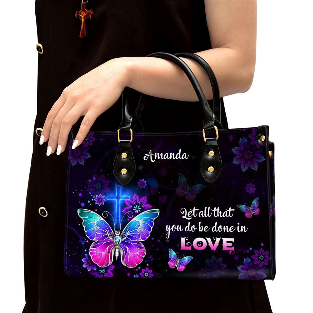 Christian Handbags, Personalized Corinthians 1614 Let All You Do Be Done In Love Leather Handbag With Handle, Religious Bag, Christian Bag