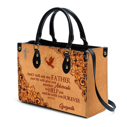 Christian Handbags, Personalized Cross And Pigeon And I Will Ask The Father John 1416 Zippered Leather Handbag With Handle Christian Gifts, Christian Bag
