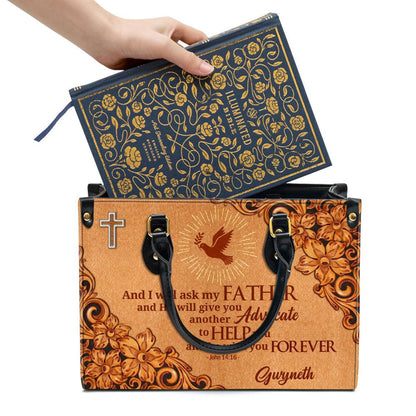 Christian Handbags, Personalized Cross And Pigeon And I Will Ask The Father John 1416 Zippered Leather Handbag With Handle Christian Gifts, Christian Bag