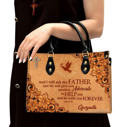 Christian Handbags, Personalized Cross And Pigeon And I Will Ask The Father John 1416 Zippered Leather Handbag With Handle Christian Gifts, Christian Bag