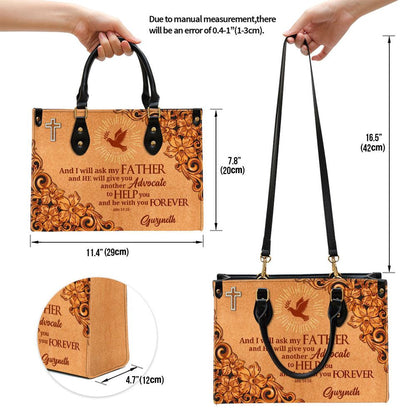 Christian Handbags, Personalized Cross And Pigeon And I Will Ask The Father John 1416 Zippered Leather Handbag With Handle Christian Gifts, Christian Bag