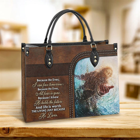 Christian Handbags, Personalized Faith Because He Live 1 Leather Handbag, Best Mother's Day Gifts, Religious Bag, Christian Bag