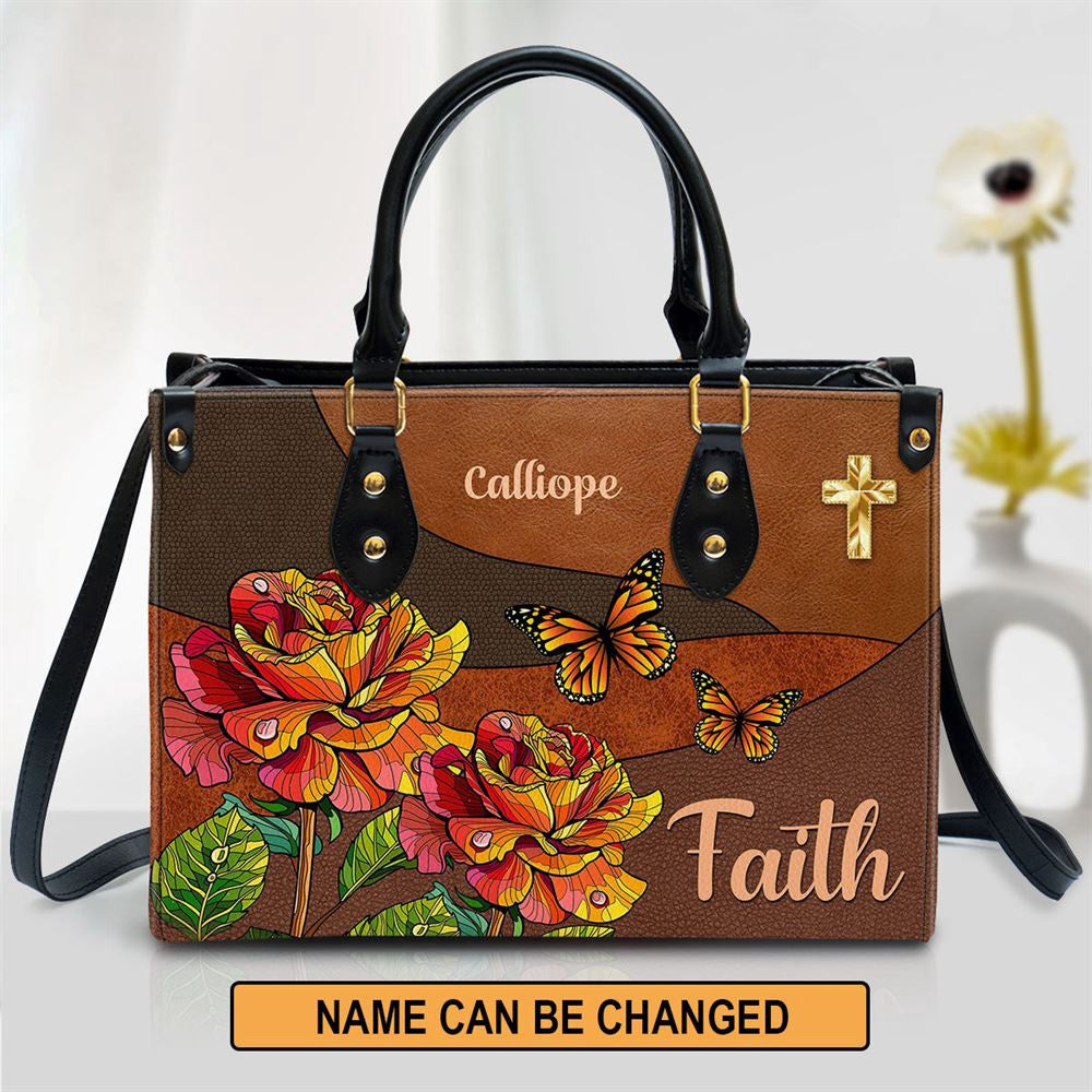 Christian Handbags, Personalized Faith Rose & Butterfly Leather Handbag, Religious Bag, Christian Bag