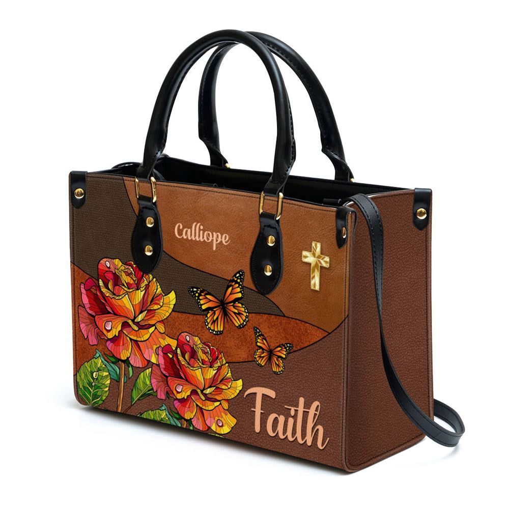 Christian Handbags, Personalized Faith Rose & Butterfly Leather Handbag, Religious Bag, Christian Bag