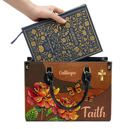Christian Handbags, Personalized Faith Rose & Butterfly Leather Handbag, Religious Bag, Christian Bag