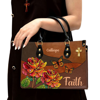 Christian Handbags, Personalized Faith Rose & Butterfly Leather Handbag, Religious Bag, Christian Bag