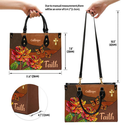 Christian Handbags, Personalized Faith Rose & Butterfly Leather Handbag, Religious Bag, Christian Bag