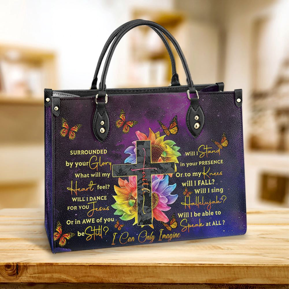 Christian Handbags, Personalized Faith Surrounded By Your Glory 4 Leather Handbag, Gift For Grandmothers, Religious Bag, Christian Bag