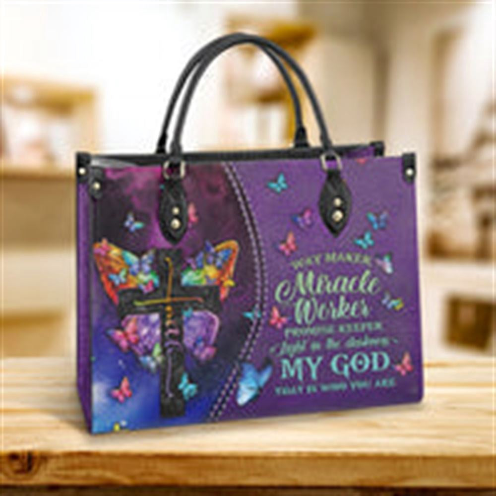 Christian Handbags, Personalized Faith Way Maker 2 Leather Handbag, Gift For Grandmothers, Religious Bag, Christian Bag