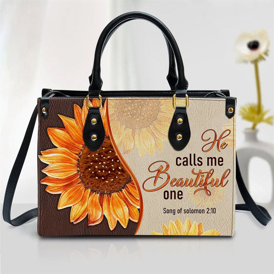 Christian Handbags, Personalized Fancy Sunflower Leather Handbag, He Calls Me Beautiful One, Religious Bag, Christian Bag