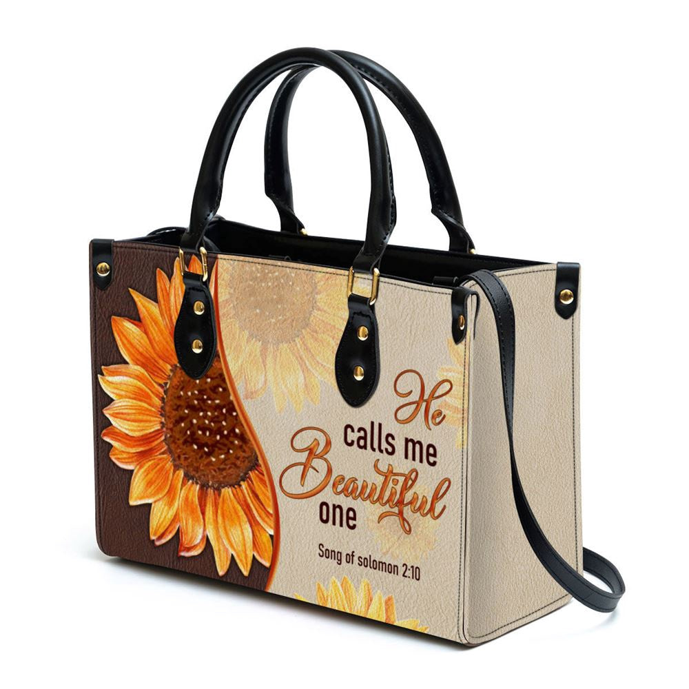Christian Handbags, Personalized Fancy Sunflower Leather Handbag, He Calls Me Beautiful One, Religious Bag, Christian Bag