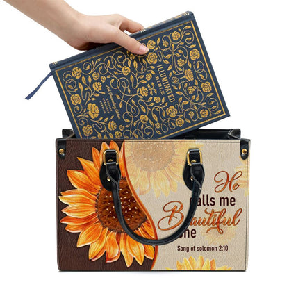 Christian Handbags, Personalized Fancy Sunflower Leather Handbag, He Calls Me Beautiful One, Religious Bag, Christian Bag
