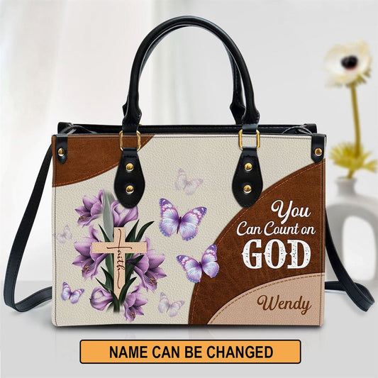 Christian Handbags, Personalized Floral Cross You Can Count On God Leather Handbag, Religious Bag, Christian Bag
